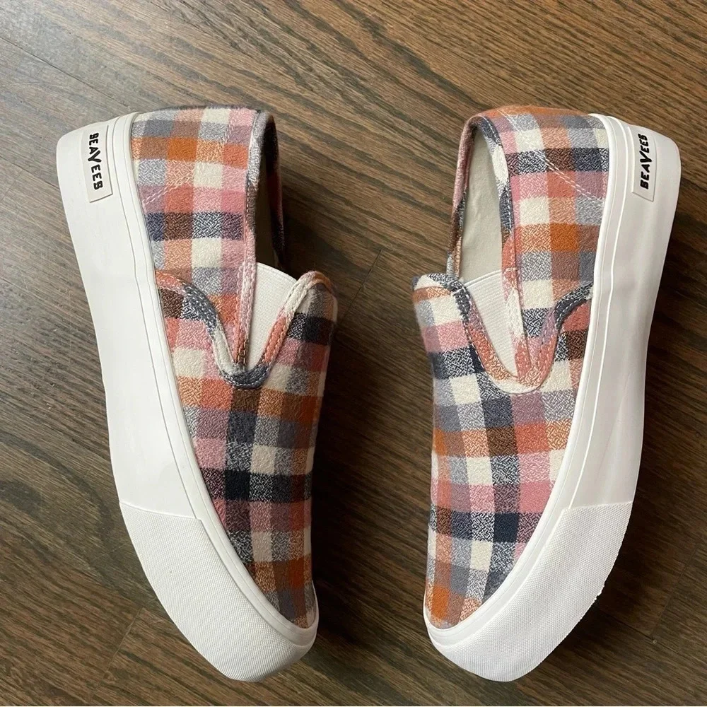 SeaVees, Baja Slip On Platform in Chai Check Flannel Women 9